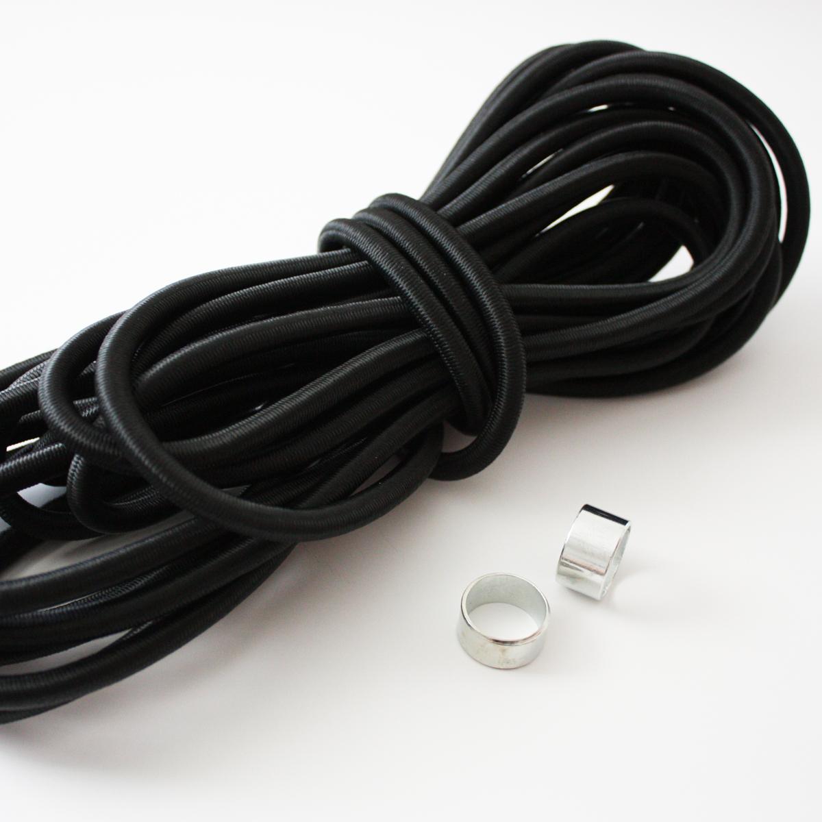 Elastiksnor 6mm, 7,5m med 2 klemmer, svart