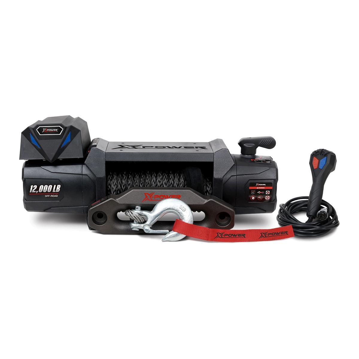 Trekkvinsj 5443Kg 24V X-Power 12000 med syntetisk tau: Ø9,5mm x 25m