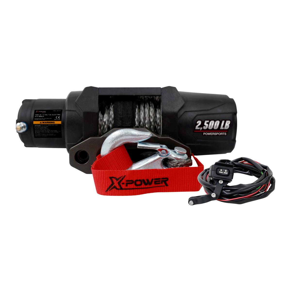 Trekkvinsj 1134Kg 12V X-Power 2500 ATV med syntetisk tau: Ø5mm x 15m