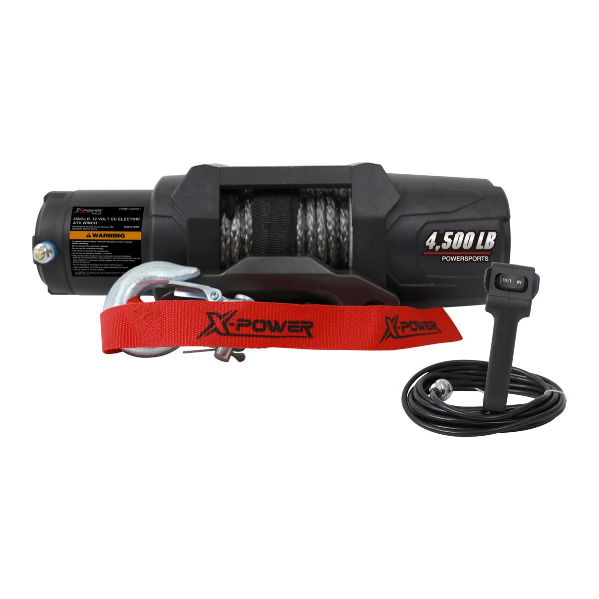 Trekkvinsj 2041Kg 12V X-Power 4500 UTV med syntetisk tau: Ø6mm x 15m