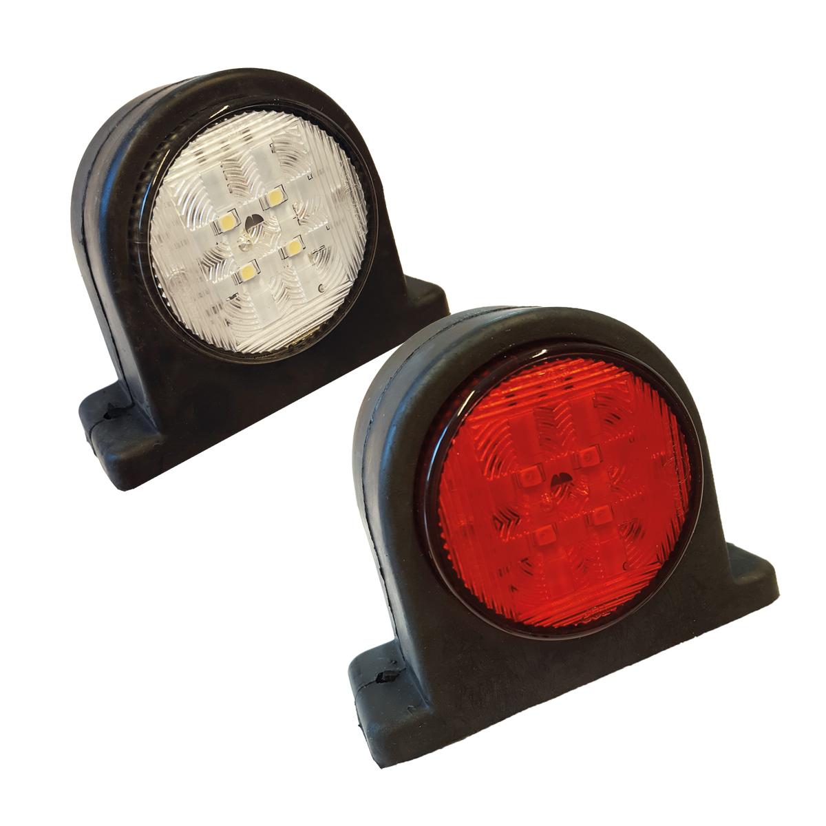 Markeringslykt hvit/rød LED kort 9-32V 15cm kabel