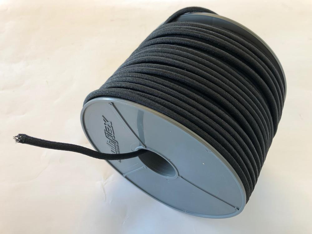 Elastiksnor 6mm, 100m rulle, SVART